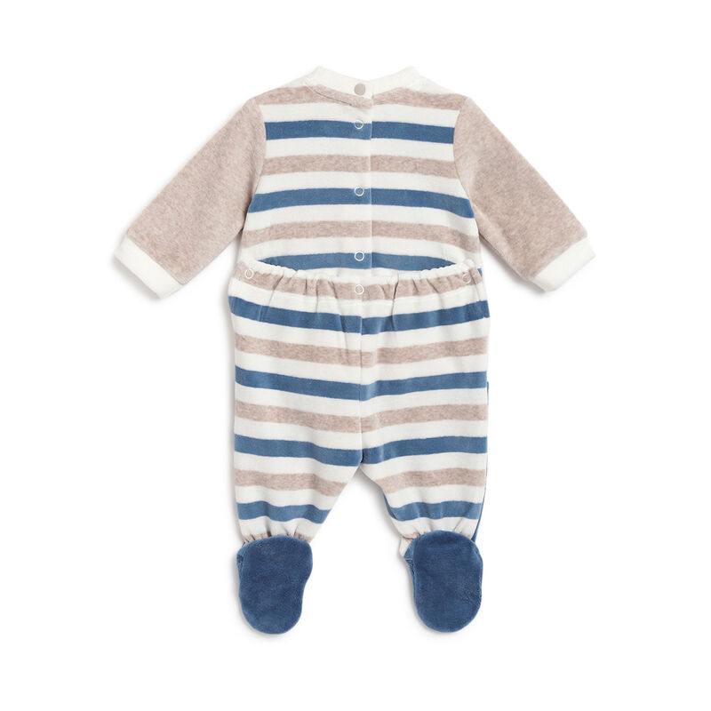 Boys Natural Striped Nappy Opening Babysuit image number 1